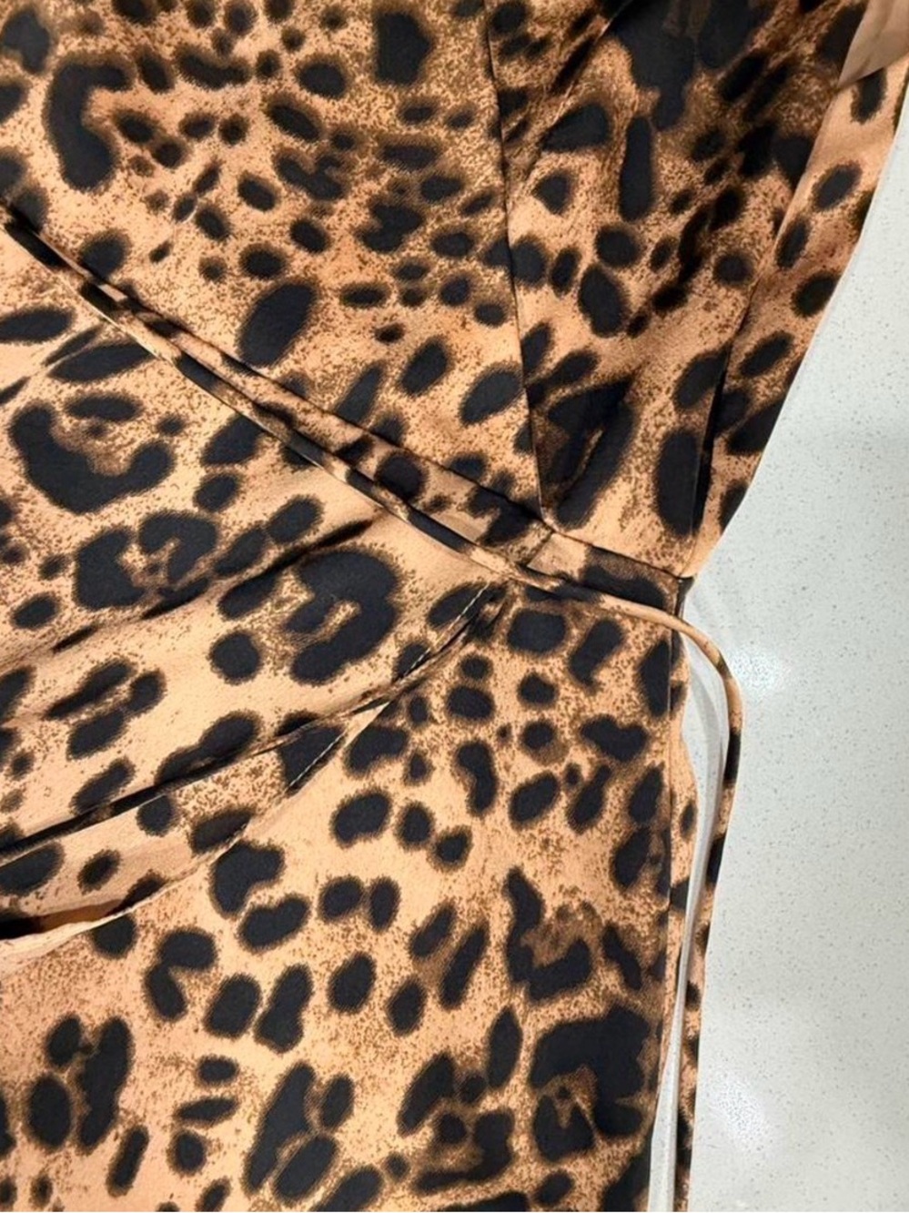 Lulus Mischievous Me Leopard Print Satin Maxi Dress L Faux Wrap Tie Back L - Picture 7 of 17